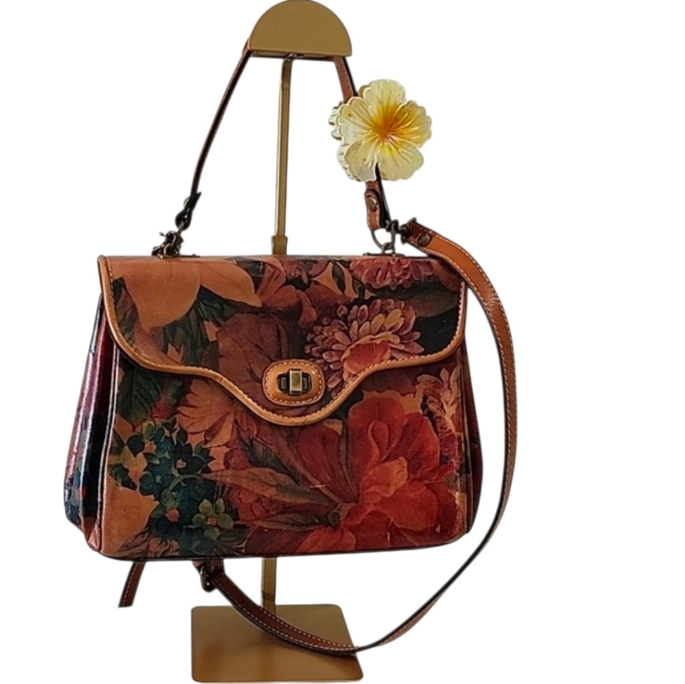 Patricia Nash Verga Frame Satchel Floral Leather Handbag Multi Color